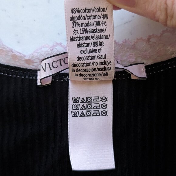 Victoria's Secret Early 2010s Y2K Black Ribbed Pink Lace Trim Tank Top Size S - Picture 6 of 6